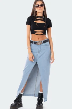 Front Slit Maxi Denim Skirt