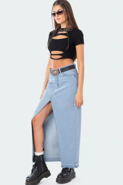 Front Slit Maxi Denim Skirt