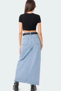 Front Slit Maxi Denim Skirt