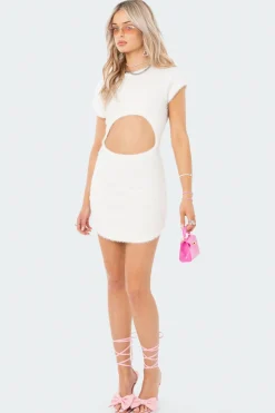 Fuzzy Knitted Cut-Out Dress