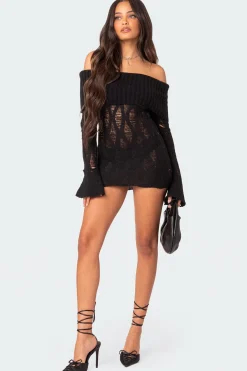 Gabby Fold Over Open Knit Mini Dress