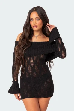 Gabby Fold Over Open Knit Mini Dress