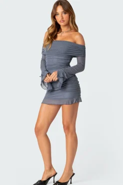 Gala Fold Over Gathered Mesh Mini Dress