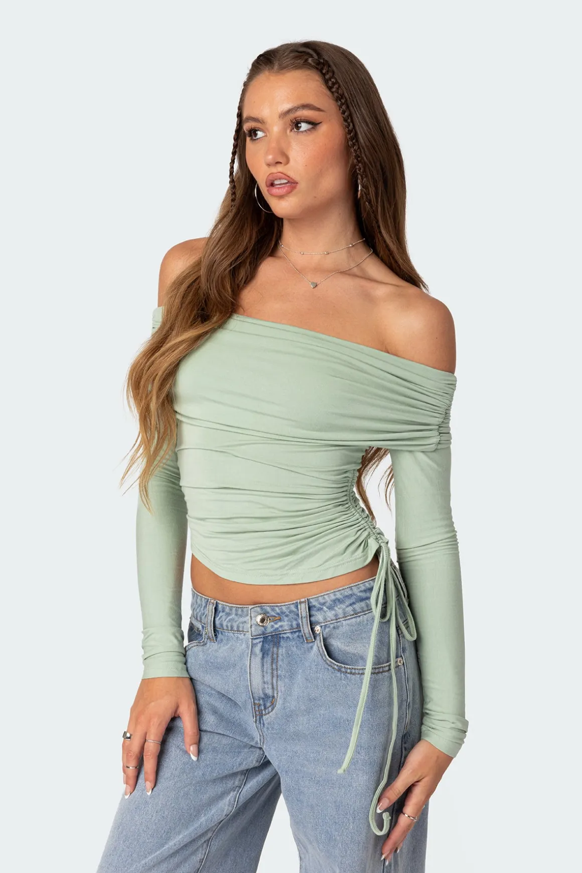 Gathered Fold Over Drawstring Top