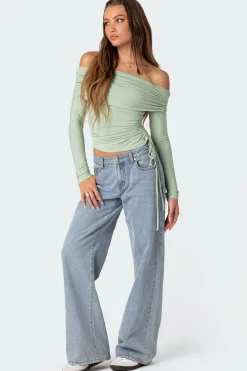 Gathered Fold Over Drawstring Top