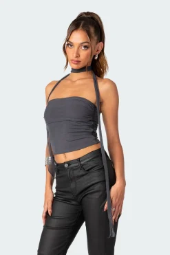 Gathered Two Piece Mesh Scarf Top