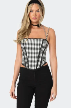 Gingham Lace Trim Corset