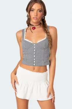 Gingham Lace Up Bustier Corset