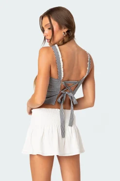 Gingham Lace Up Bustier Corset