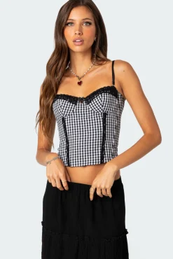 Gingham Lace Up Cupped Corset