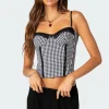 Gingham Lace Up Cupped Corset