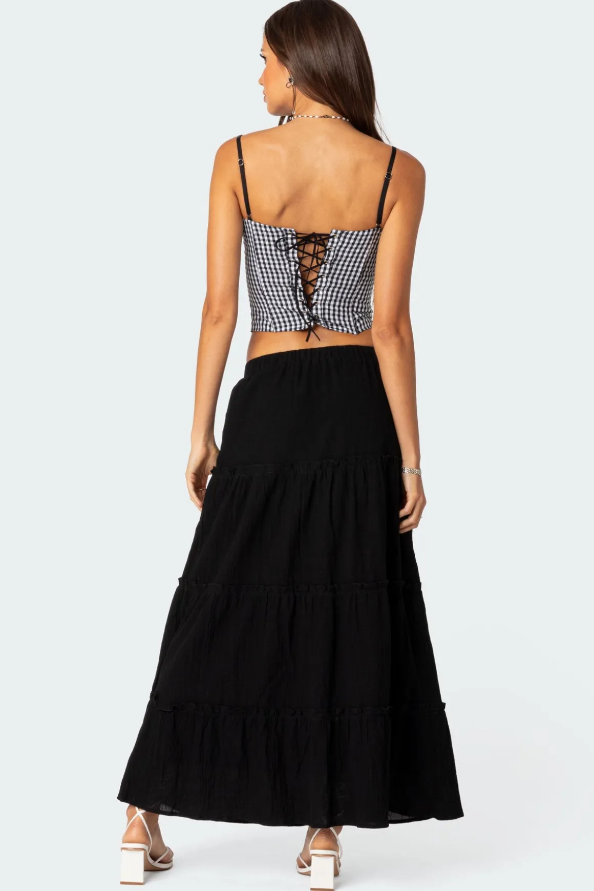 Gingham Lace Up Cupped Corset