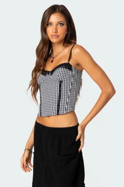 Gingham Lace Up Cupped Corset