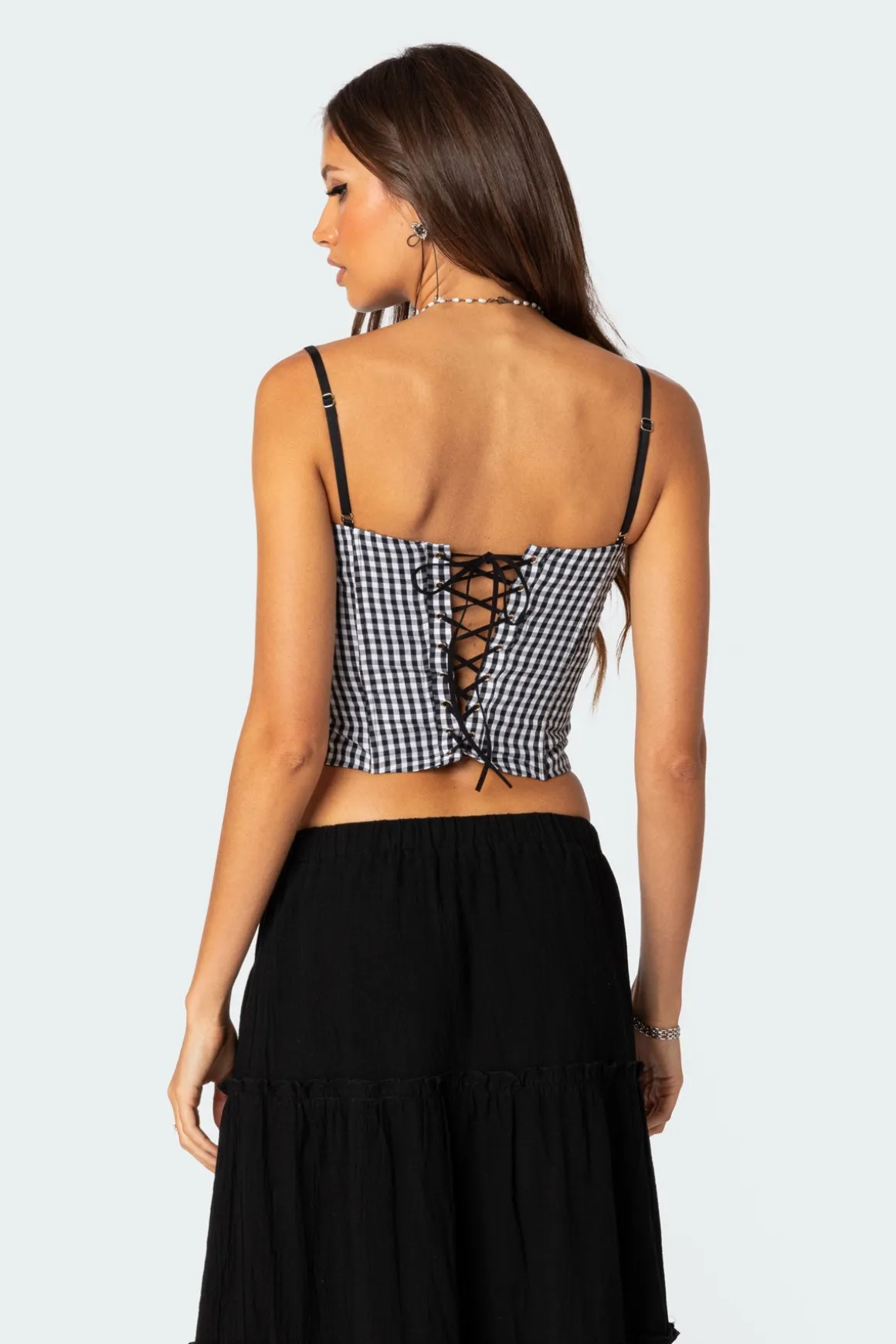 Gingham Lace Up Cupped Corset