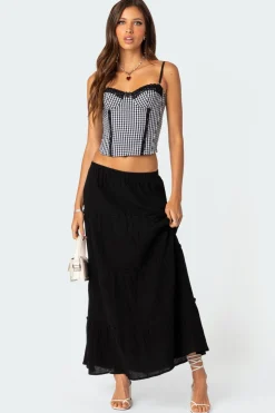 Gingham Lace Up Cupped Corset
