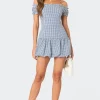 Gingham Off Shoulder Bubble Mini Dress