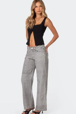 Gingham Printed Low Rise Jeans