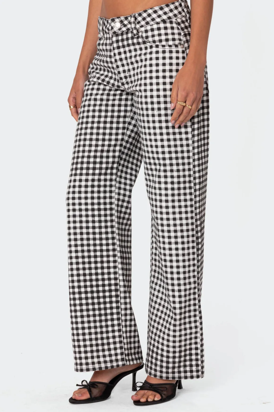 Gingham Printed Low Rise Jeans