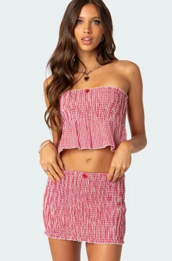 Gingham Scrunch Tube Top