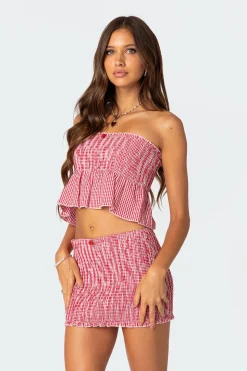 Gingham Scrunch Tube Top