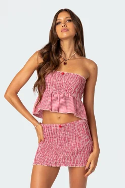 Gingham Scrunch Tube Top