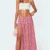 Gingham Side Slit Tiered Maxi Skirt