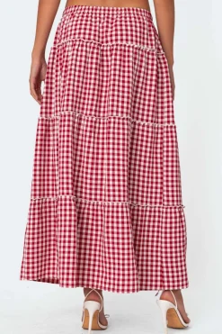 Gingham Side Slit Tiered Maxi Skirt