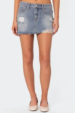 Ginnie Low Rise Distressed Denim Mini Skirt
