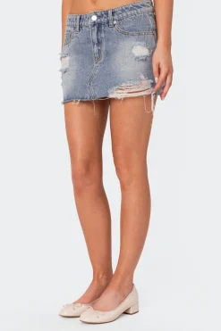 Ginnie Low Rise Distressed Denim Mini Skirt