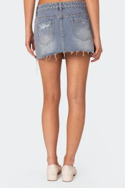 Ginnie Low Rise Distressed Denim Mini Skirt