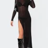 Glitter Mesh Slitted Maxi Dress