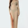 Glitter Mesh Slitted Maxi Dress