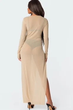 Glitter Mesh Slitted Maxi Dress