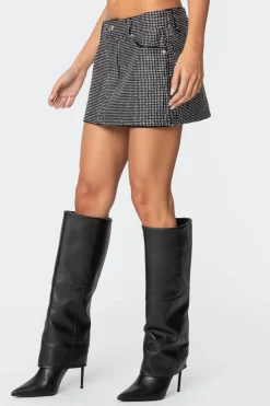 Glitz Rhinestone Denim Mini Skirt