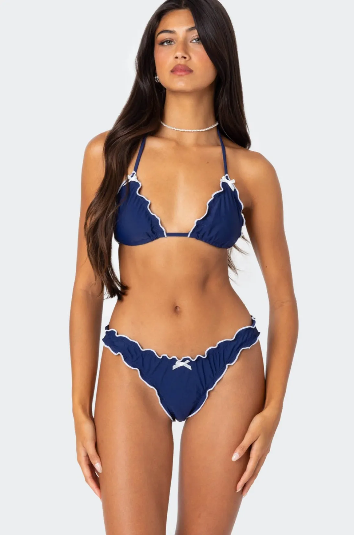 Golden Ruffle Edge Triangle Bikini Top