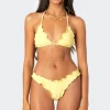 Golden Ruffle Edge Triangle Bikini Top