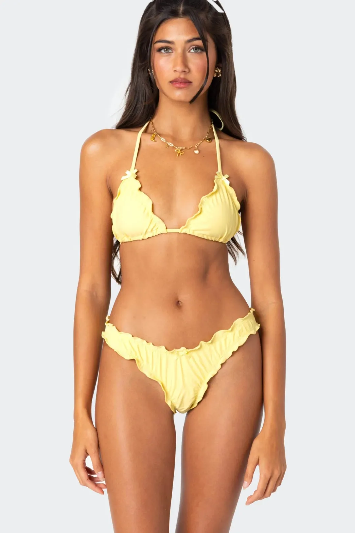Golden Ruffle Edge Triangle Bikini Top