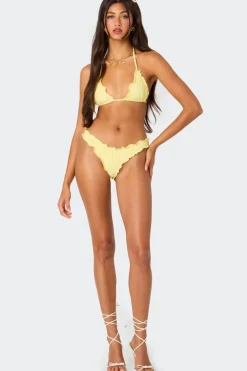 Golden Ruffle Edge Triangle Bikini Top