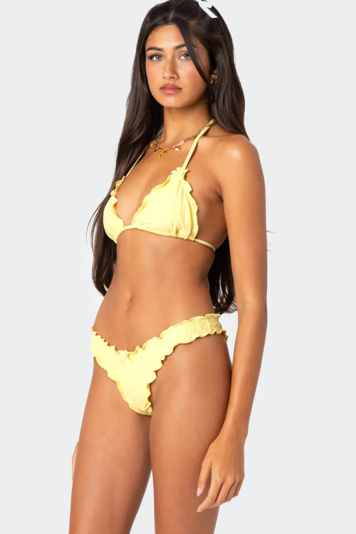 Golden Ruffle Edge Triangle Bikini Top