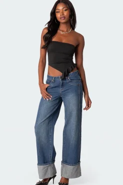 Hayley Lace Up Ruffle Tube Top