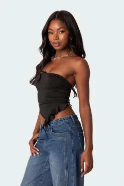 Hayley Lace Up Ruffle Tube Top