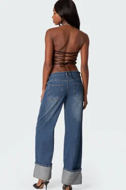 Hayley Lace Up Ruffle Tube Top