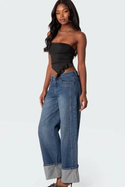 Hayley Lace Up Ruffle Tube Top