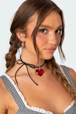 Heart Pendant Tie Choker
