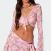 Hibiscus Tie Front Mesh Crop Top