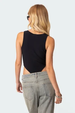 High Cut Ribbed V Neck Bodysuit
