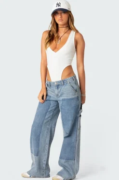 High Cut Ribbed V Neck Bodysuit