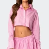 Hila Pinstripe Cropped Button Up Shirt