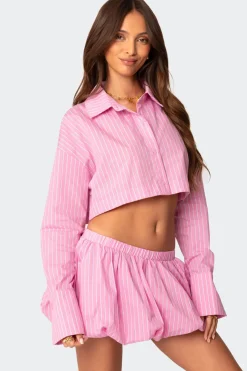 Hila Pinstripe Cropped Button Up Shirt