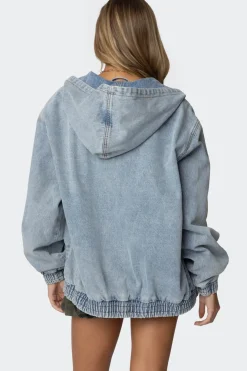 Hooded Vintage Washed Denim Bomber Jacket